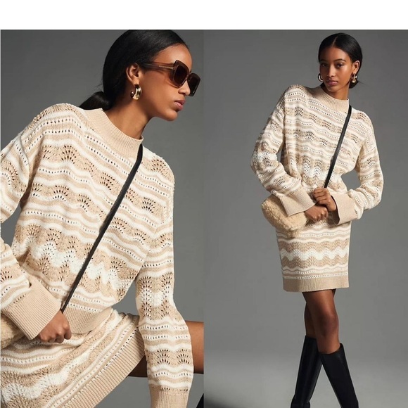 Anthropologie Pointelle Knit Midi Skirt Cream Beige Small - Picture 2 of 9